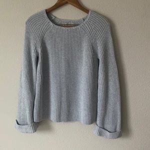 Loft Women’s Grey Knit  Sweater With Cuffed Bell Long Sleeves Size XS